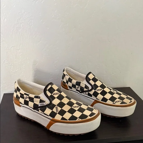 Vans Women's Stacked Checkerboard Slip-On Shoes - Black and White - Size 8.5 - Picture 2 of 11